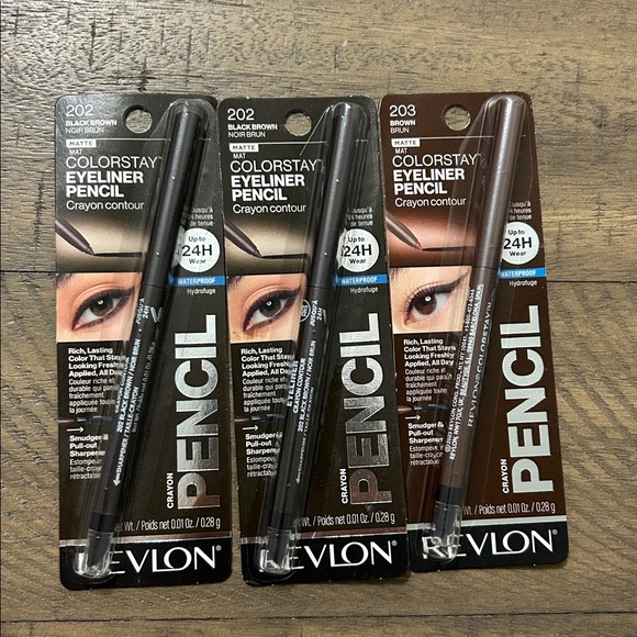 Revlon Other - 3X Revlon ColorStay Eyeliner Pencil Crayon Contour #202/203 black brown & brown